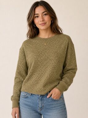 Anthropologie Olive Green Tan Crew Neck Sweater
